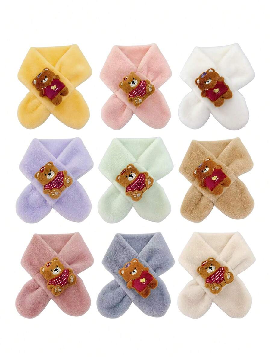 1 pezzo Sciarpa in peluche calda e carina con motivo a orsetto cartoni animati, adatta per bambini e bambine, autunno/inverno