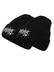 1件或2件哥特式男士刺绣围巾针织帽，时尚街头滑雪帽，保暖百搭的寒冷天气帽，宽松版型。 - 彩色 - 查看 15