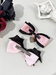 2pcs/Set Women's Casual Chic Street Style Gothic Lolita Butterfly Wing Heart Nameplate Bow Hair Clip Hairpin Iron Alloy Barrette, Suitable For Daily Commute, Festivals, Parties, Shopping, Travel, Photography, And Any Occasion. A Great Gift For Best Friends, Claw Clips, Hair Claws, Hair Slide, Hair Barrettes, Head Accessories, Hair Accessories For Women