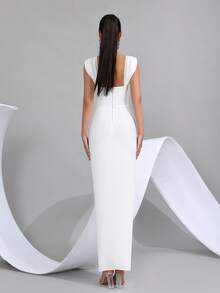 Vestido largo ajustado con hombros descubiertos, cuello de corazón, decoración de diamantes y cuentas brillantes, elegante para cenas formales, invitadas de boda