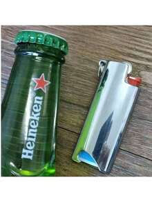 1 件带开瓶器的金属打火机盒 - 便携式装饰性金属打火机外壳适用于 BIC J5 全尺寸，是圣诞节和万圣节的完美礼物选择，时尚打火机保护盒 | 外观优雅