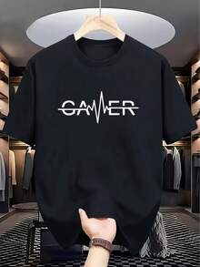 Camiseta Gráfica Casual para Hombre - Estampado "GAMER", con Letras, Manga Corta, Cuello Redondo, Ligera y Transpirable para Verano, Perfecta para Ropa Casual, Camiseta para el Día a Día| Camiseta Gráfica Original| Ajuste Cómodo - Negro - Ver 6