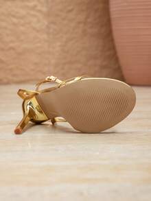 Women's Fashion Rhinestone Criss-Cross Strap Round Toe Stiletto High Heel Sandals, Suitable For Outings, Gatherings, Parties And Other Occasions,Spring Summer Outfits - Gold - View 6