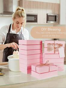 10/20 件/1 件 - 饼干盒糕点带透明窗口 7 X 4.3 x 1.5 英寸卡夫烘焙优质礼品盒容器适用于甜点、婚礼、派对、圣诞节、生日（粉色） - 彩色 - 查看 4