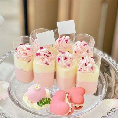 10/20/40/50 unidades de mini copos de sobremesa inclinados de 90 ml (confirme as especificações e dimensões antes da compra), copos de sobremesa de plástico para festas, adequados para sobremesas, pudins, cheesecakes, mousses, etc., reutilizáveis, adequados para festas, aniversários, casamentos, Halloween, Ano Novo e Natal. (Verre En Plastique - Cup Cake - Decoração de Casamento - Decoração de Aniversário)