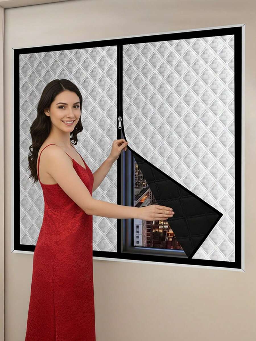 1pc Winter Zipper Screen Window – Thickened Windproof & Heat Insulating, Noise-Reducing, Smooth Zipper For Easy Opening/Closing, No Drill Easy Install, Multiple Sizes Available, Must-Have For Cozy Bedrooms & Living Rooms - Silver - View 1