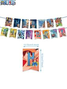 TOEI ANIMATION 19件套东映动画官方授权海贼王主题气球套装，卡通动画主题生日圣诞节新年派对毕业典礼用品，生日旗印花气球背景桌布，房间户外装饰摆件，纪念日装饰，朋友家人礼物 - 風格1 - 查看 3