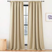 2025  Bedroom Curtains 2 Panels Sets Faux Linen Textured, Pinch Pleated Room Darkening Light/Heat Blocking Window Drapes Thermal Insulated For Living Room, Angora, W50 X L108, 2 Panels - 麥片 - 查看 3
