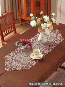 1 tấm vải 100% Polyester thêu ren 3D tinh tế trang trí nhà cửa, khăn tủ, khăn trải bàn ăn nhà bếp, miếng lót đĩa, trang trí ngày lễ trong nhà ngoài trời, dã ngoại, tiệc tùng, khăn trải bàn cưới - Màu Đỏ Sâu - Xem 7