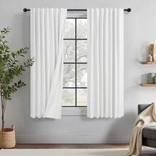 2 paneles de cortinas opacas de lino color crema de 84 pulgadas de largo, aislamiento térmico y bloqueo de luz, estilo rústico y de granja, blanco marfil, 2025 - Blanco - Ver 3