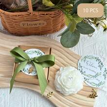 VICKYO 10 套婚礼牡丹香薰蜡烛，牡丹花蜡烛配感谢卡和叶子配件，浪漫花卉设计，适合婚礼派对宾客礼物，迎婴派对新娘送礼会回礼，家居装饰蜡烛