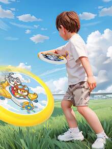 儿童软式飞盘玩具套装，卡通图案，色彩鲜艳，飞行稳定，飞行距离远，适合室内/室外多人竞技运动，适合3-12岁男孩女孩，生日礼物 - 彩色 - 查看 3