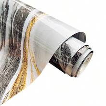 1 Roll Gray & Black Glossy Marble Pattern Self-Adhesive Wallpaper: Waterproof, Oil-Resistant, Heat-Resistant, Suitable For Renewing Kitchen Cabinets, Countertops, Bathroom Vanities, Dining & Coffee Tables Wall Paper Wall Stickers Wall Decor Room Decor Bedroom Decor