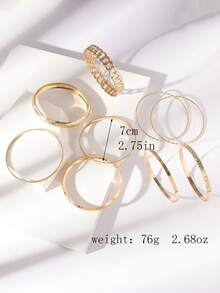 Set de 10 piezas de pulseras minimalistas vintage para mujer, pulseras de cadena dorada en capas, combinación de moda adecuada para uso diario - Amarillo Oro - Ver 3