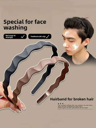 1pc/4pcs Men's Facial Wash Headband - Invisible, Non-Tightening, Toothed Anti-Slip Sports Headband For Large Head Circumference - Hair-Tying Hair Clip Headwear