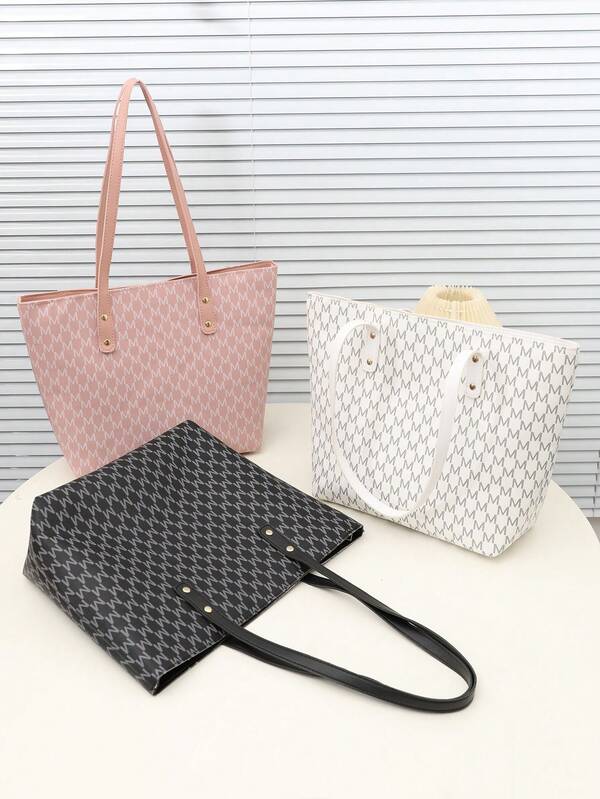 Elegant Women's Handbag, Vintage PU Printed Shoulder Bag, Color Block Women's Tote Bag, Large Capacity Women's Tote Bag, Fashion Versatile Casual Shopping Bag, Lightweight Women's Large Bag, Suitable For Women, College Students, Office Ladies, Commuting, Business, Housewives, Holiday Gifts, Grocery Bag, Bucket Bag