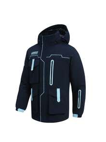 两件套男友风男士运动户外运动服套装，滑雪服，上衣和裤子 HX395-1 冬季滑雪套装 - 藏蓝色 - 查看 4