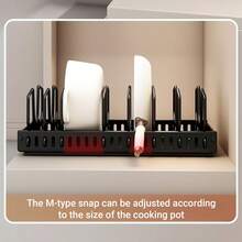 Stozle Pull Out Pot Lids Organizer Rack, 1pcs/2pcs Pots And Pans Organizer For Under Cabinet, Pot Lid Holder With 8 Adjustable Compartment For Kitchen Cabinet Cookware Baking - 1pcs灰色 - 查看 5