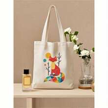 Stylish Rainbow Fox Canvas Tote Bag - Durable Shoulder Handbag With Vibrant Animal Design, Spacious Square Shape For Everyday Use - trắng - Xem 1