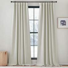 2025  Bedroom Curtains 2 Panels Sets Faux Linen Textured, Pinch Pleated Room Darkening Light/Heat Blocking Window Drapes Thermal Insulated For Living Room, Angora, W50 X L108, 2 Panels - 自然的 - 查看 14