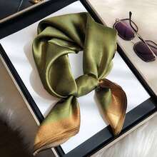 26.77in (68cm) Women's Fashionable Faux Silk Printed Square Scarf – Breathable Hairband, Neckerchief, Bag Handle Accessory, Versatile Bandana & Headband For Styling - 綠色 - 查看 6