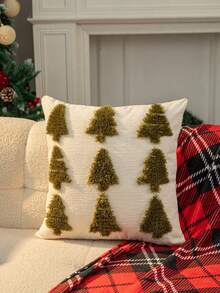 1 pezzo Federa per cuscino in peluche a forma di albero di Natale, senza inserto per cuscino, motivo albero di Natale, 45 x 45 cm, in tessuto di ciniglia, morbida e confortevole per divano, soggiorno, camera da letto, auto, ufficio, hotel, federa decorativa, regalo di Natale perfetto per famiglia e amici - Verde - Visualizzare 4
