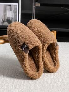 女士毛绒拖鞋，室内保暖防滑软底纯色情侣款，冬季保暖