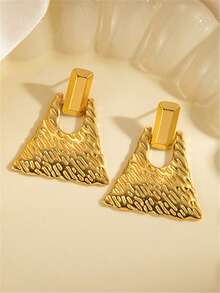 1pair Stainless Steel Retro Geometric Dangling Statement Earrings For Women, 316L Stainless Steel Earrings, Waterproof Earrings, Gift For Her - Gold - View 6