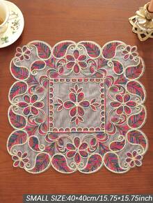 1 tấm vải 100% Polyester thêu ren 3D tinh tế trang trí nhà cửa, khăn tủ, khăn trải bàn ăn nhà bếp, miếng lót đĩa, trang trí ngày lễ trong nhà ngoài trời, dã ngoại, tiệc tùng, khăn trải bàn cưới - Màu Đỏ Sâu - Xem 10