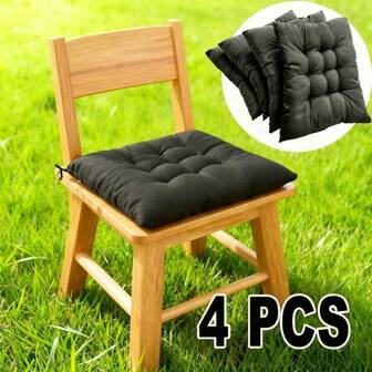 4pcsKitchen And Dining Room Chair Cushions, With Built-In Straps, Suitable For Both Indoor And Outdoor Use | Durable Polyester Blend, Sturdy Construction | Comfort For Home Office, Outdoor Seating & Living Room | Modern Home Decor