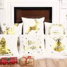 Tatuo 6 Fundas de Almohada Navideñas para Decoraciones Navideñas, Fundas de Almohada para Sofá, Navidad, Oficina, Dormitorio (Tan, 18 x 18 pulgadas) - Gris, Dorado - Ver 9