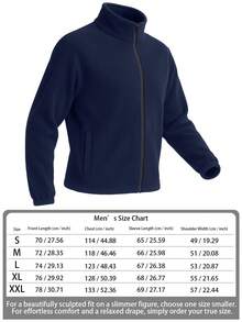 男士抓绒拉链立领夹克 - 多功能外套，适合滑雪、徒步、露营和日常寒冷天气通勤，冬季适用，滑雪 - 藏蓝色 - 查看 4