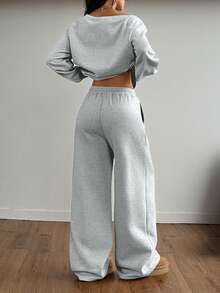 GLOpass Casual Solid Color Off-Shoulder Loose Sweatshirt And Pants Two Pieces Set For Women, Versatile For Daily Wear, Autumn/Winter