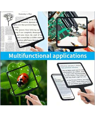 1pc 5X Magnifying Glass, Handheld Magnifier, Large Flat Lens, Pocket Magnifier, High Definition Handheld Lens No Distortion No Dazzle, Shockproof, PVC Material, Elderly Reading Magnifier, Suitable For Jewelry, Electronics, Reading, Newspaper, Battery-Free - Ideal Mother's/Father's Day Gift, Elderly Handheld Magnifier