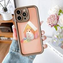 Cubierta de teléfono con borde negro diseño de hámster en casa de colores rosa y naranja para iPhone 14 Pro Max protección anticaída ideal para uso diario - Negro - Ver 5