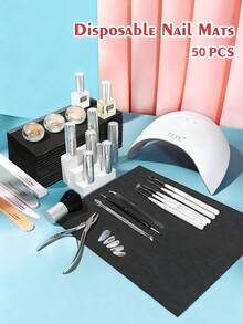 50 pièces Lingettes pour ongles jetables et pliables, tampon de nettoyage pour ongles imperméable pour le salon, la manucure, le tatouage