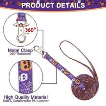 EXPAWLORERConjunto de collar y correa para perro de Halloween: pajarita para perro y collar tipo bandana para perro con cascabel correa para perro que no se enreda collares ajustables para perros p - Buenas noches, Todos los Santos - Ver 5