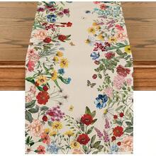Caminho de mesa com estampa floral e de borboletas, ideal para o Dia dos Namorados, aniversários, casamentos, decoração de cozinhas e mesas de jantar, e festas em casa. - Multicolorido - Ver 8