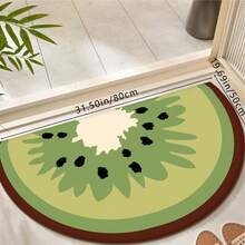 1pc Creative Half-Circle Cartoon Kiwi Printed Faux Wool Floor Mat, Soft Non-Slip Absorbent Washable Bathroom Rug, Comfortable Dirt-Resistant Doormat Carpet For Living Room, Bedroom, Kitchen, Laundry Room, Bathroom - Multicolor - View 1