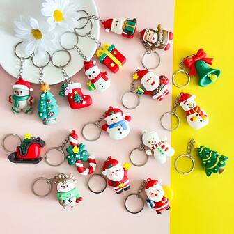 16 件装创意圣诞老人和圣诞树钥匙扣，雪人 3D 软硅胶吊坠（颜色和款式随机） - 圣诞礼物、圣诞大礼包、节日配饰、季节性礼物、可爱节日装饰品、节日装饰品、高品质硅胶、柔韧吊坠、节日钥匙扣、雪人钥匙圈，适合节日爱好者和圣诞装饰师