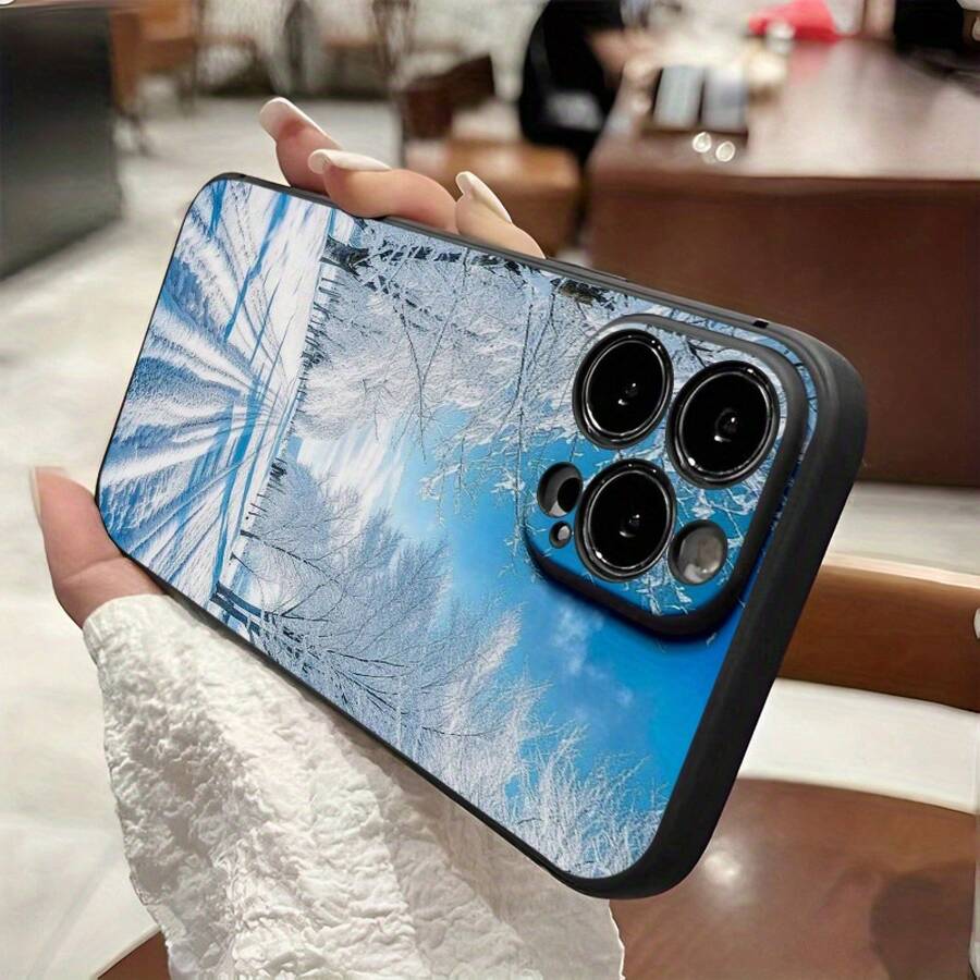 Una funda para teléfono diseñada con una escena de nieve, mostrando ramas heladas y un paisaje invernal tranquilo, adecuada para las series 16, 15, 14, 13, 12 y 11 Pro.Hecho de material TPU, proporciona protección a prueba de golpes.Es un muy buen regalo para familiares, amigos, niños, compañero para cumpleaños, Año Nuevo, festivales y el Día de San Valentín. - Colores mixtos - Ver 1