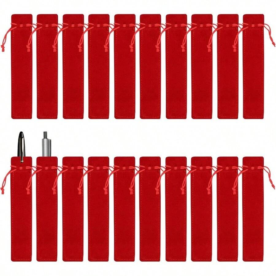 20 Pieces Velvet Pen Pouch Drawstring Pen Pouch Pen Bags Single Pen Holder Packaging Sleeve School Office Business Red - 紅色 - 查看 1
