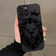 Funda para celular con diseño de león, 1 unidad de fundas protectoras de TPU suave, cubierta para celular a prueba de golpes para iPhone 15 14 13 12 11 - Negro - Ver 1