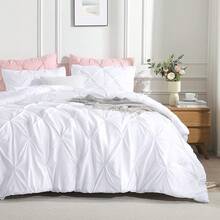 White Comforter Set (90x90Inch), 3 Pieces Cute Pinch Pleat Bedding, Soft Lightweight Fluffy Down All Season Bed Set, Bed Comforter - White - View 2