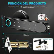 QianMu Cerradura Inteligente 5 en 1, Huella Digital/Tarjeta IC/Contraseña/APP TuYa/Llave Mecánica, Protección Código Privado, Aviso Batería Baja, Recargable, Fácil Instalación para Hogar/Oficina/Hotel - 1 - Ver 7