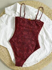 Bikinx Women's Summer Boho Vacation Halter Scooper Fabric One-Piece Swimsuit - Redwood - View 2