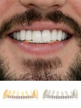 1 szt. Modna, lśniąca, spersonalizowana biżuteria w kształcie zęba kła z cyrkonii, inkrustowana w stylu hip-hop, unisexowy dodatek na imprezę i do klubu nocnego