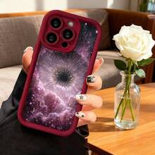 Cubierta de telefono con borde negro y diseño de galaxia estelar en tonos morados y rosados para iPhone 14 Pro Max estilo espacial elegante para uso diario y viajes - Negro - Ver 4