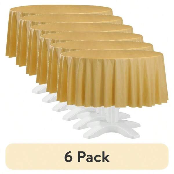 6 Pack Round 84 Gold Plastic Table Cover, By