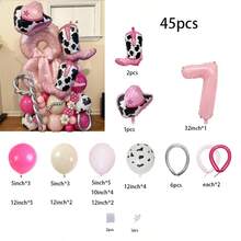 45pcs Pink Cowboy Hat, Boot Balloon Columns, 32" Pearlescent Pink Number Balloon Columns, Suitable For Wedding, Birthday Party Decoration - Pink - View 9